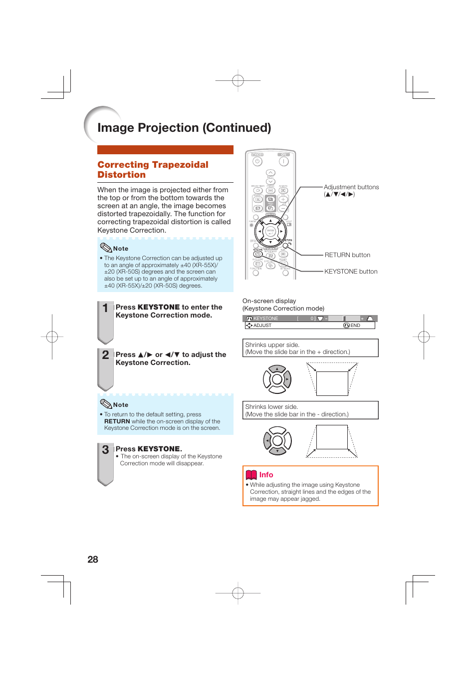 Image projection (continued) | Sharp Notevision XR-50S User Manual | Page 32 / 78