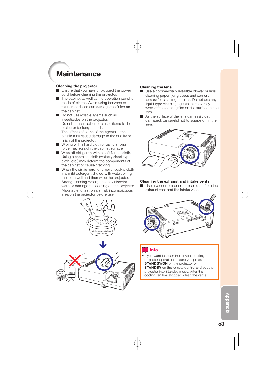 Maintenance, Appendix | Sharp Notevision XR-50S User Manual | Page 57 / 78