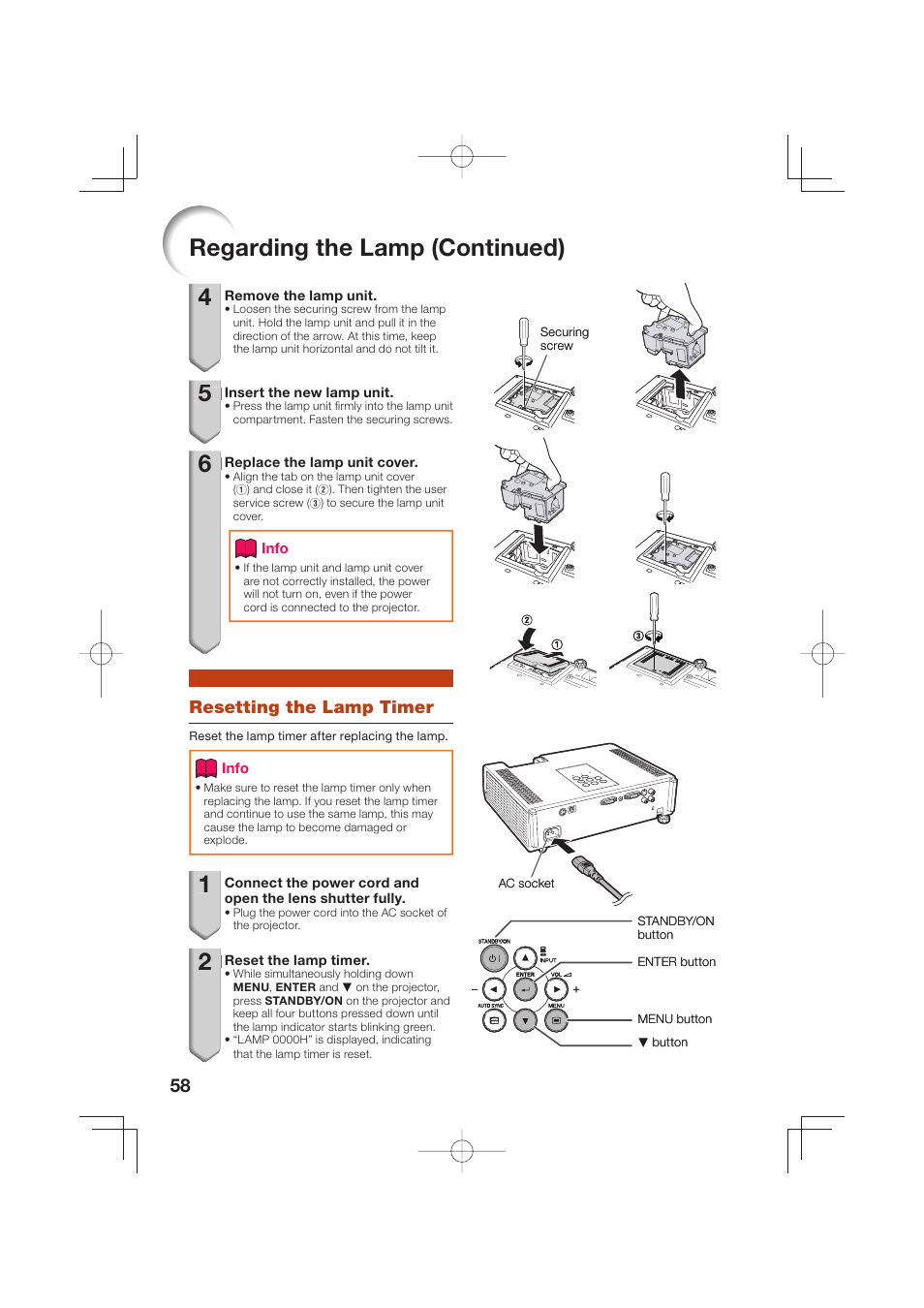 Regarding the lamp (continued) | Sharp Notevision XR-50S User Manual | Page 62 / 78