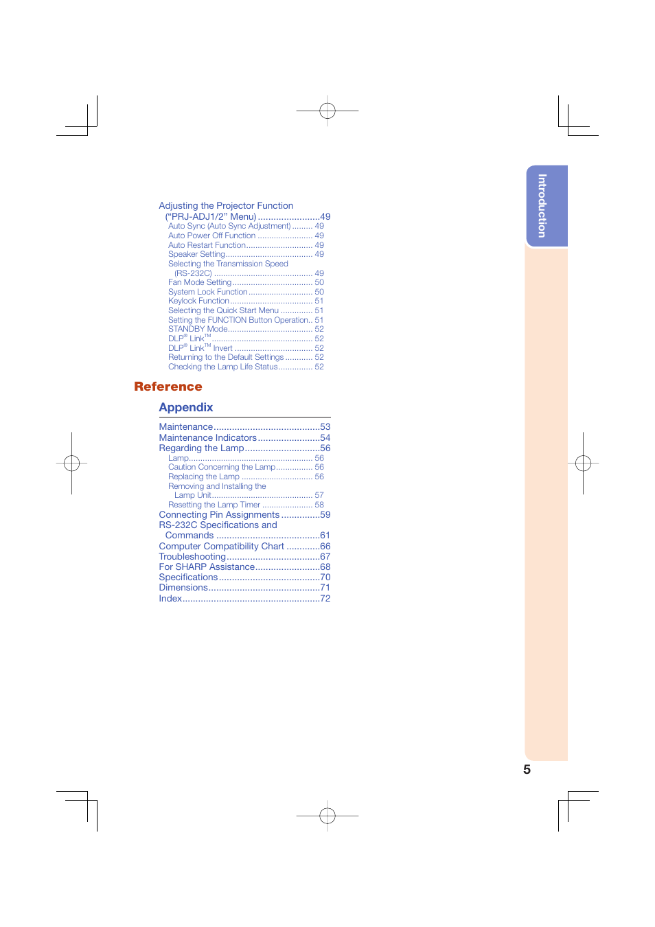 Reference, Appendix, Intr oduction | Sharp Notevision XR-50S User Manual | Page 9 / 78