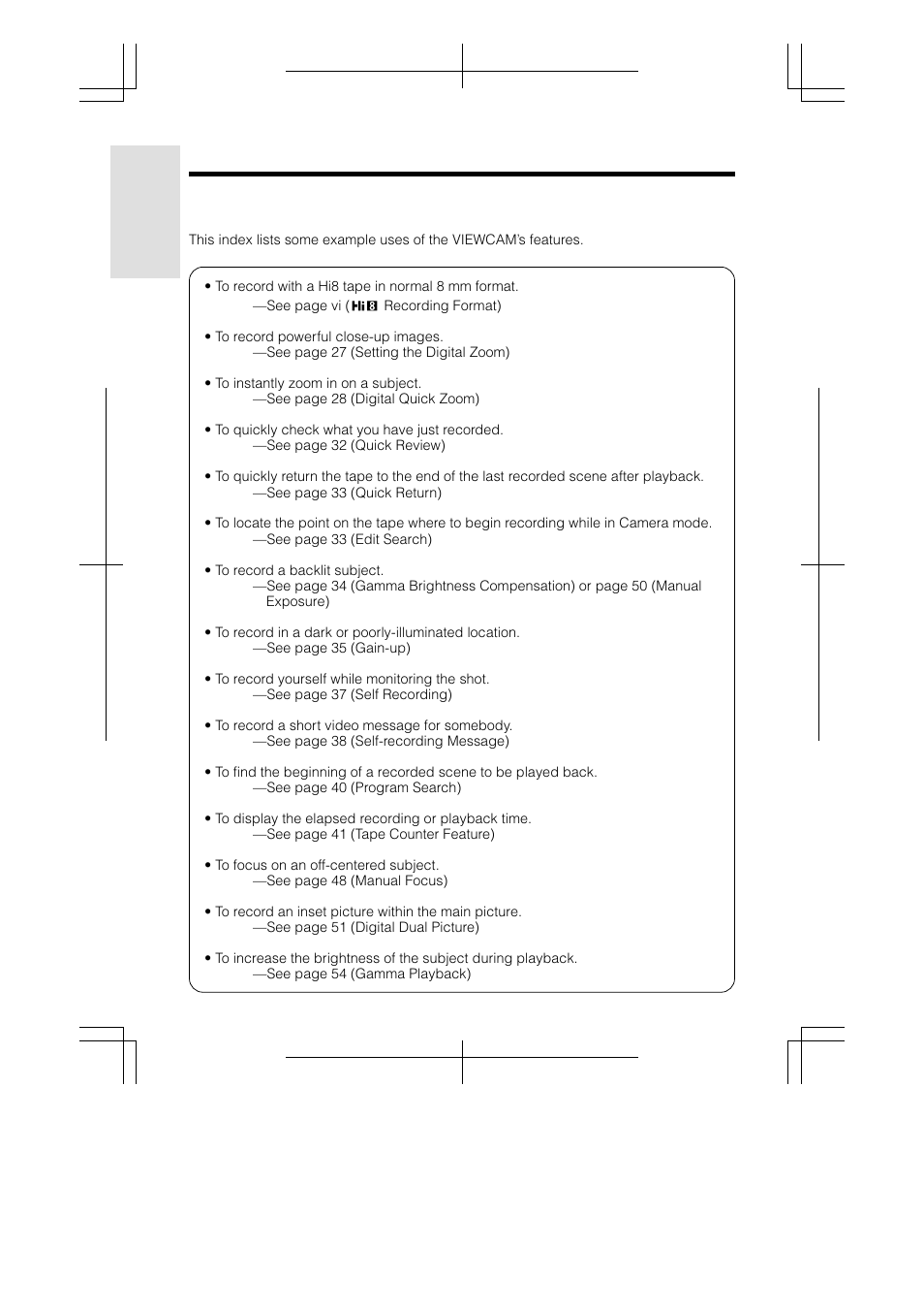 Quick reference index | Sharp VL-AH160U User Manual | Page 14 / 80