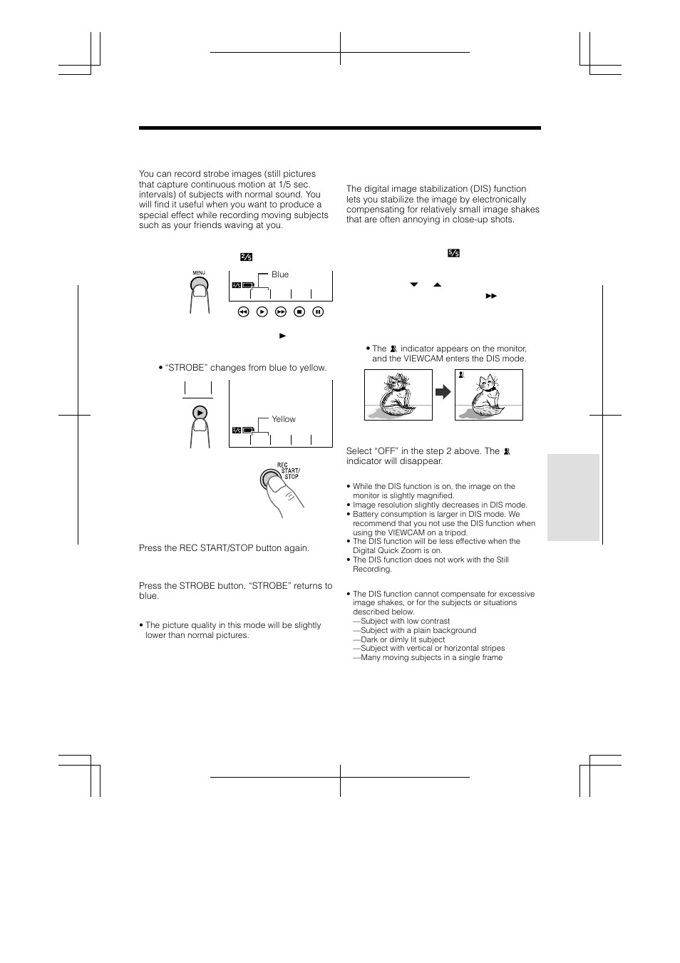 Strobe recording, Digital image stabilization (dis) | Sharp VL-AH160U User Manual | Page 39 / 80