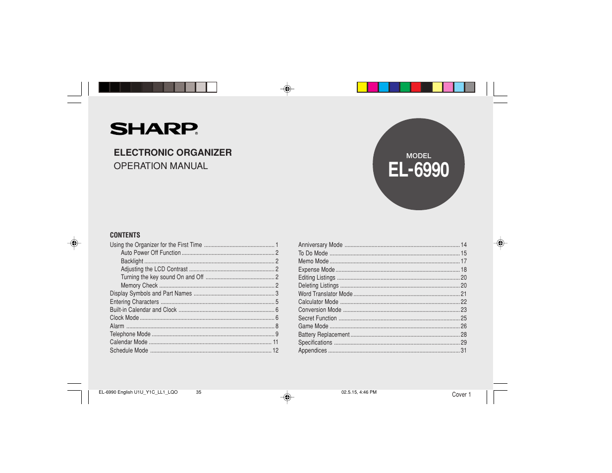 Sharp Electronic Organizer EL-6990 User Manual | 36 pages