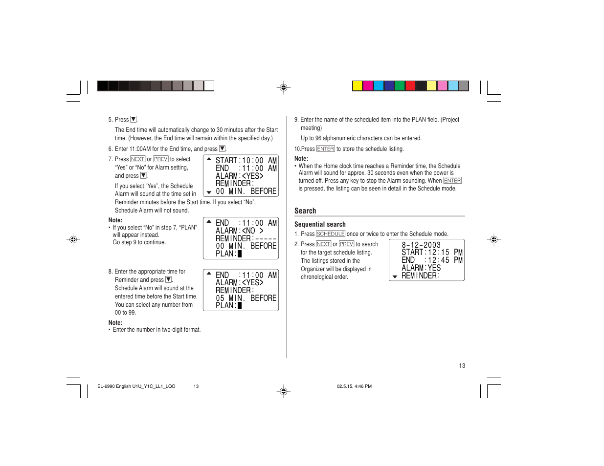 Sharp Electronic Organizer EL-6990 User Manual | Page 15 / 36