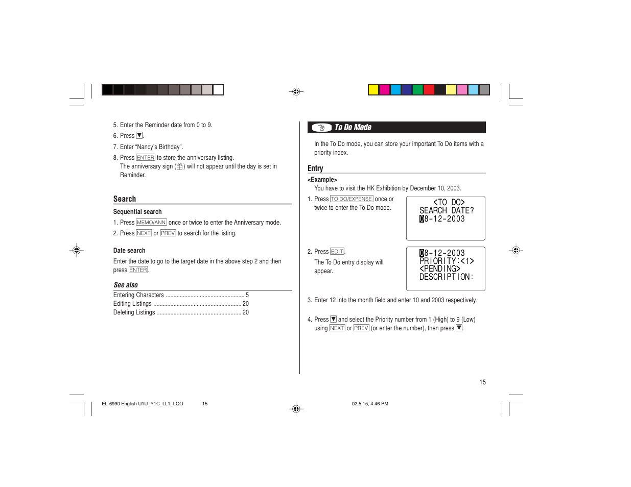 Sharp Electronic Organizer EL-6990 User Manual | Page 17 / 36