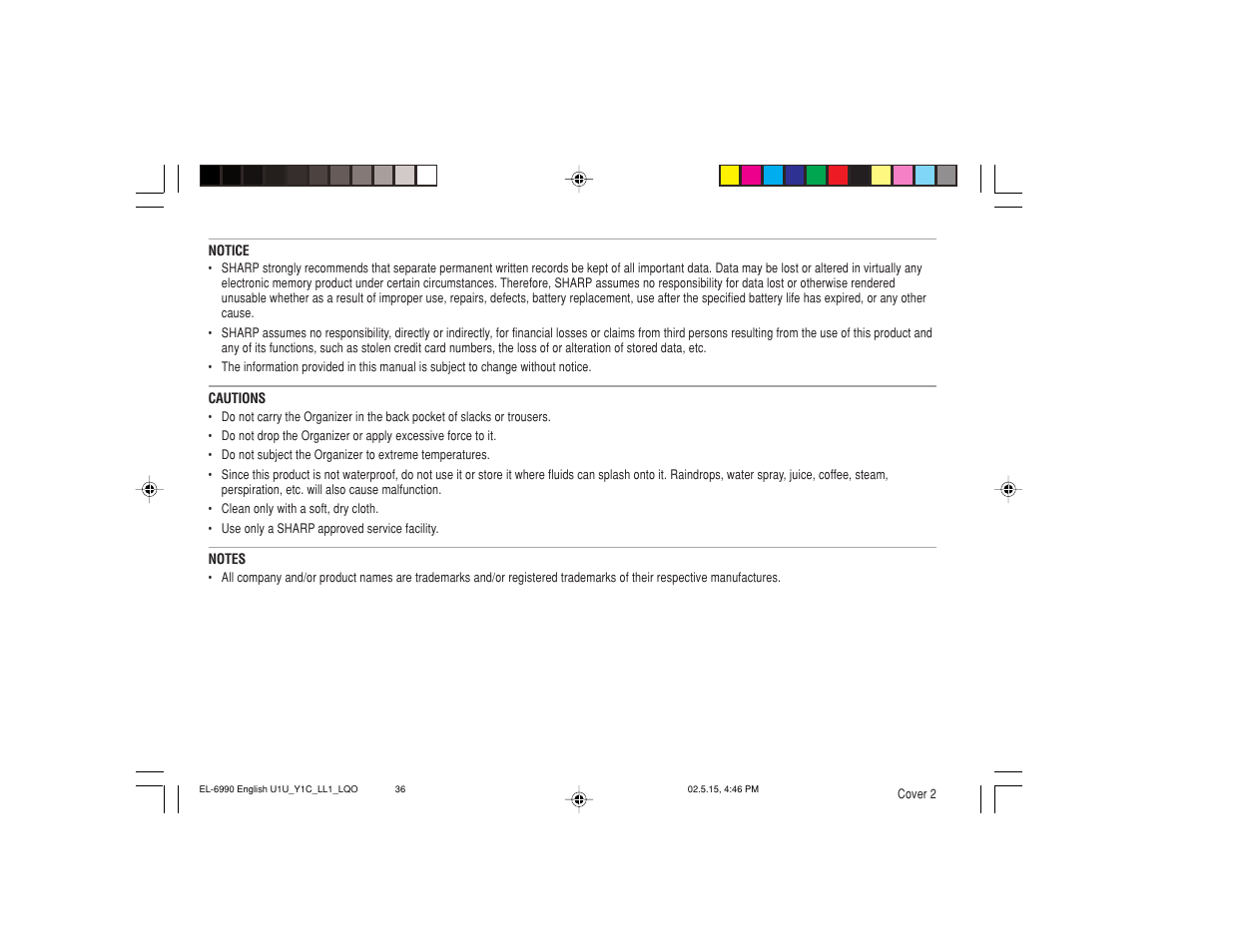 Sharp Electronic Organizer EL-6990 User Manual | Page 2 / 36