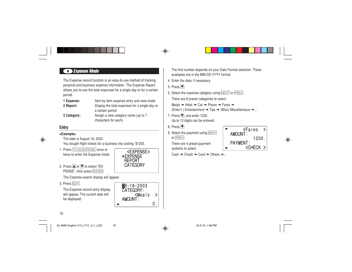 Sharp Electronic Organizer EL-6990 User Manual | Page 20 / 36