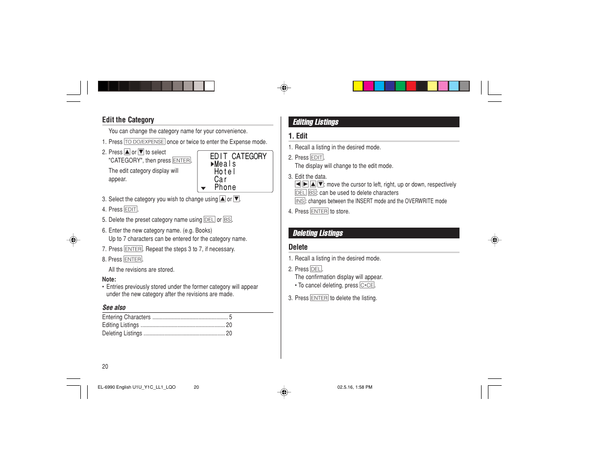 Sharp Electronic Organizer EL-6990 User Manual | Page 22 / 36