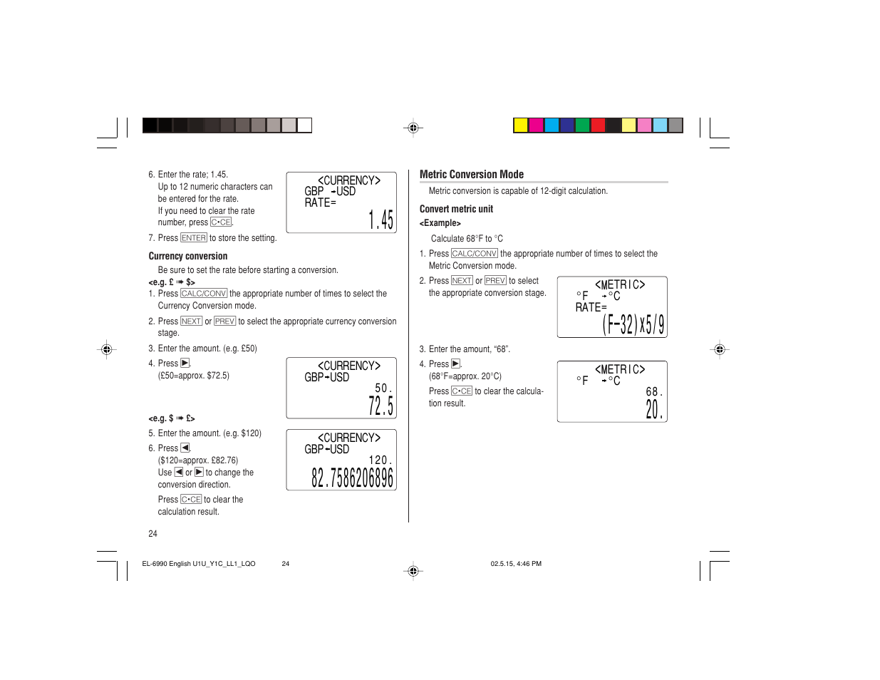 5x/9, F–32 | Sharp Electronic Organizer EL-6990 User Manual | Page 26 / 36