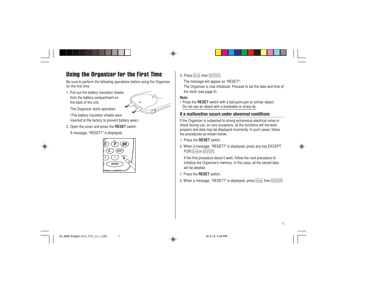 Using the organizer for the first time | Sharp Electronic Organizer EL-6990 User Manual | Page 3 / 36