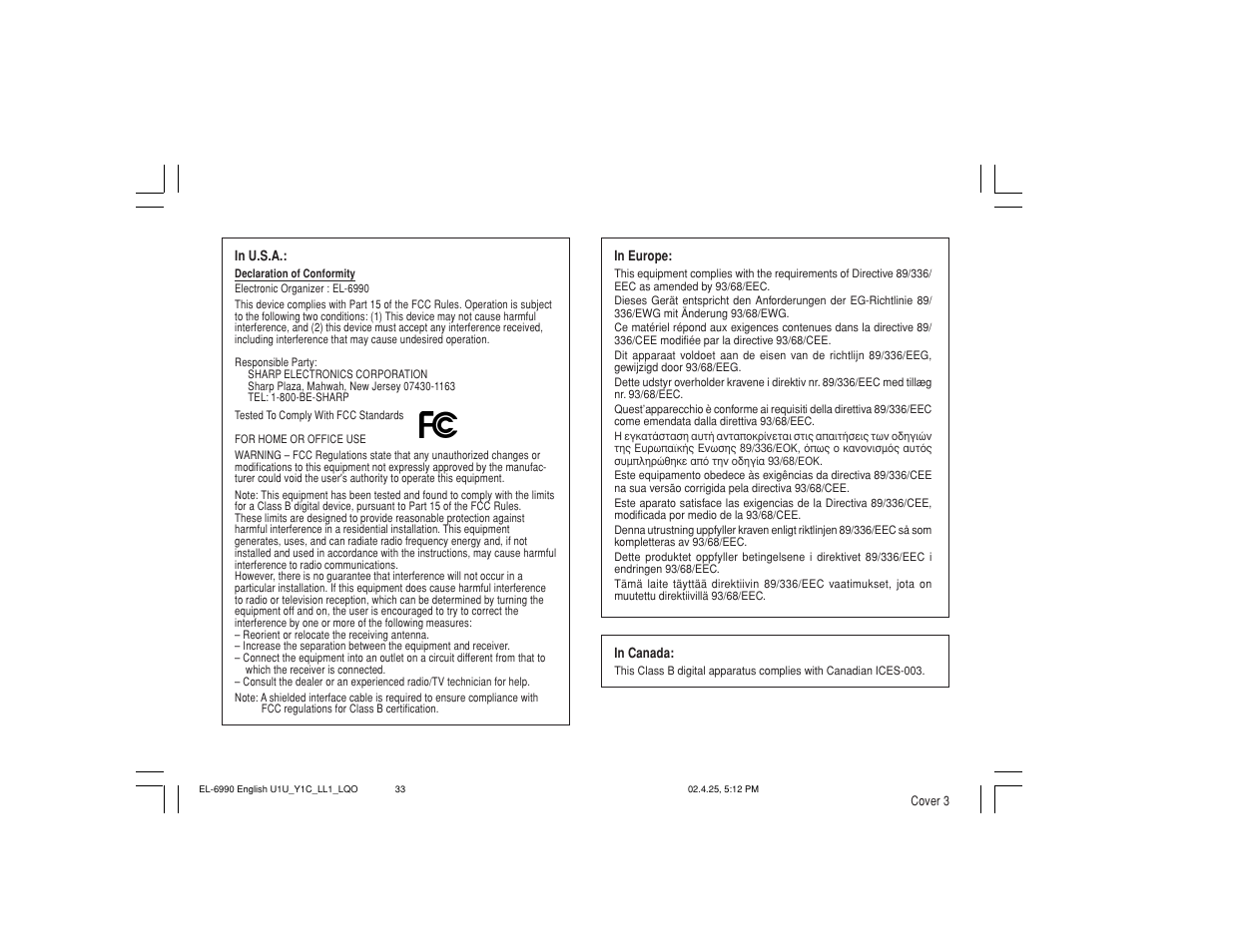 Sharp Electronic Organizer EL-6990 User Manual | Page 35 / 36