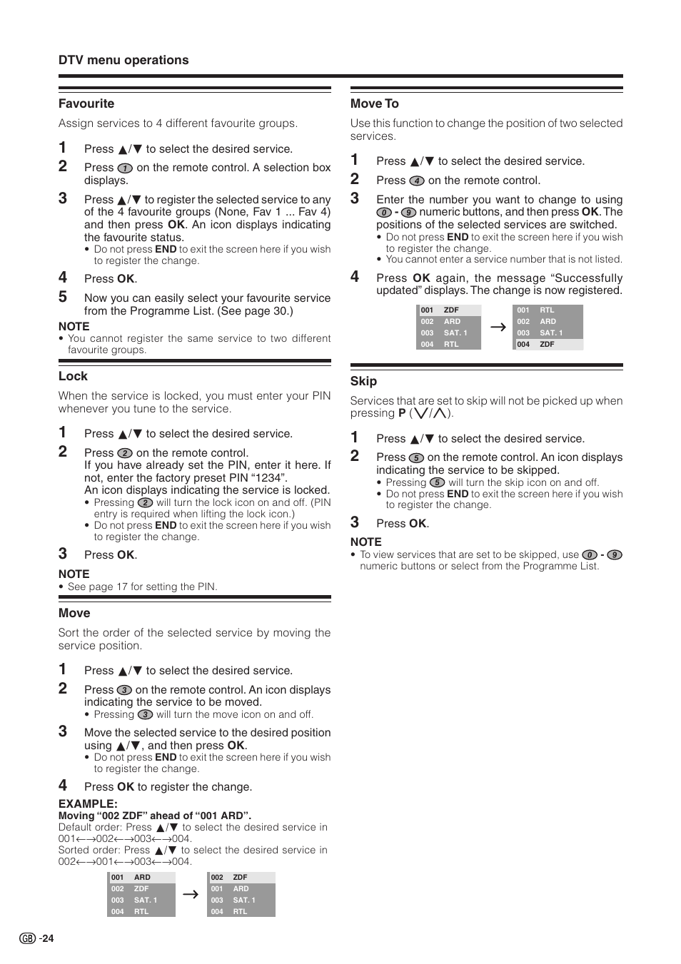Favourite, Lock, Move | Move to, Skip | Sharp Aquos LC 32GD9E User Manual | Page 26 / 40