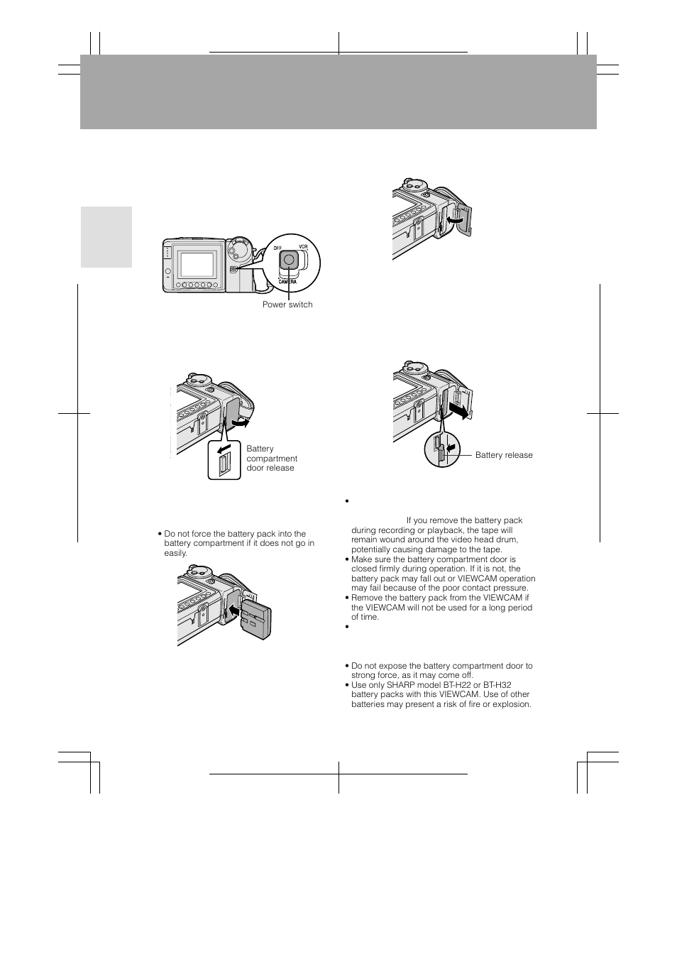 Preparation, Inserting and removing the battery pack | Sharp VL-A110U User Manual | Page 16 / 72