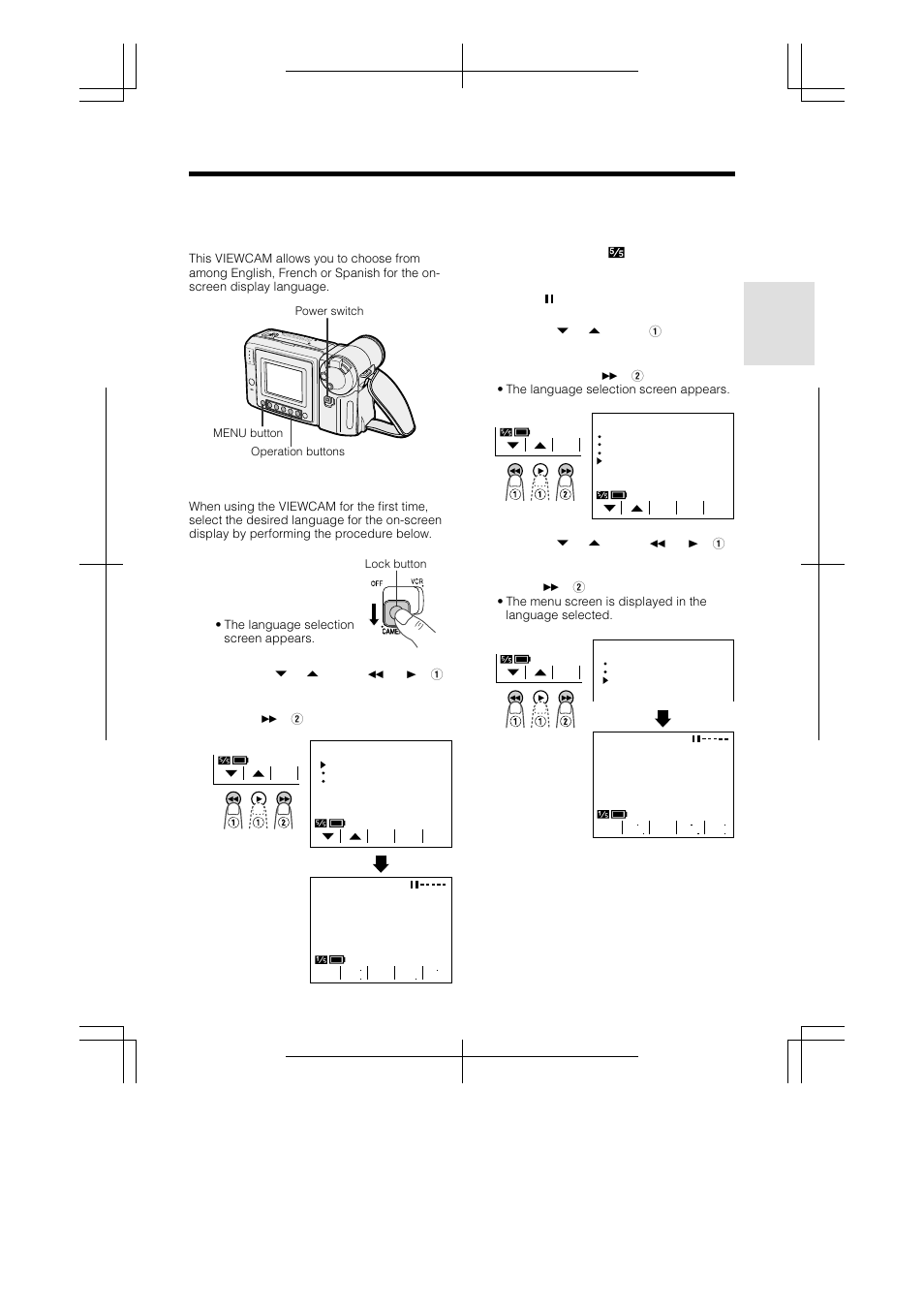 Selecting the language for the on-screen display, Setting the language, Changing the language | Sharp VL-A110U User Manual | Page 21 / 72