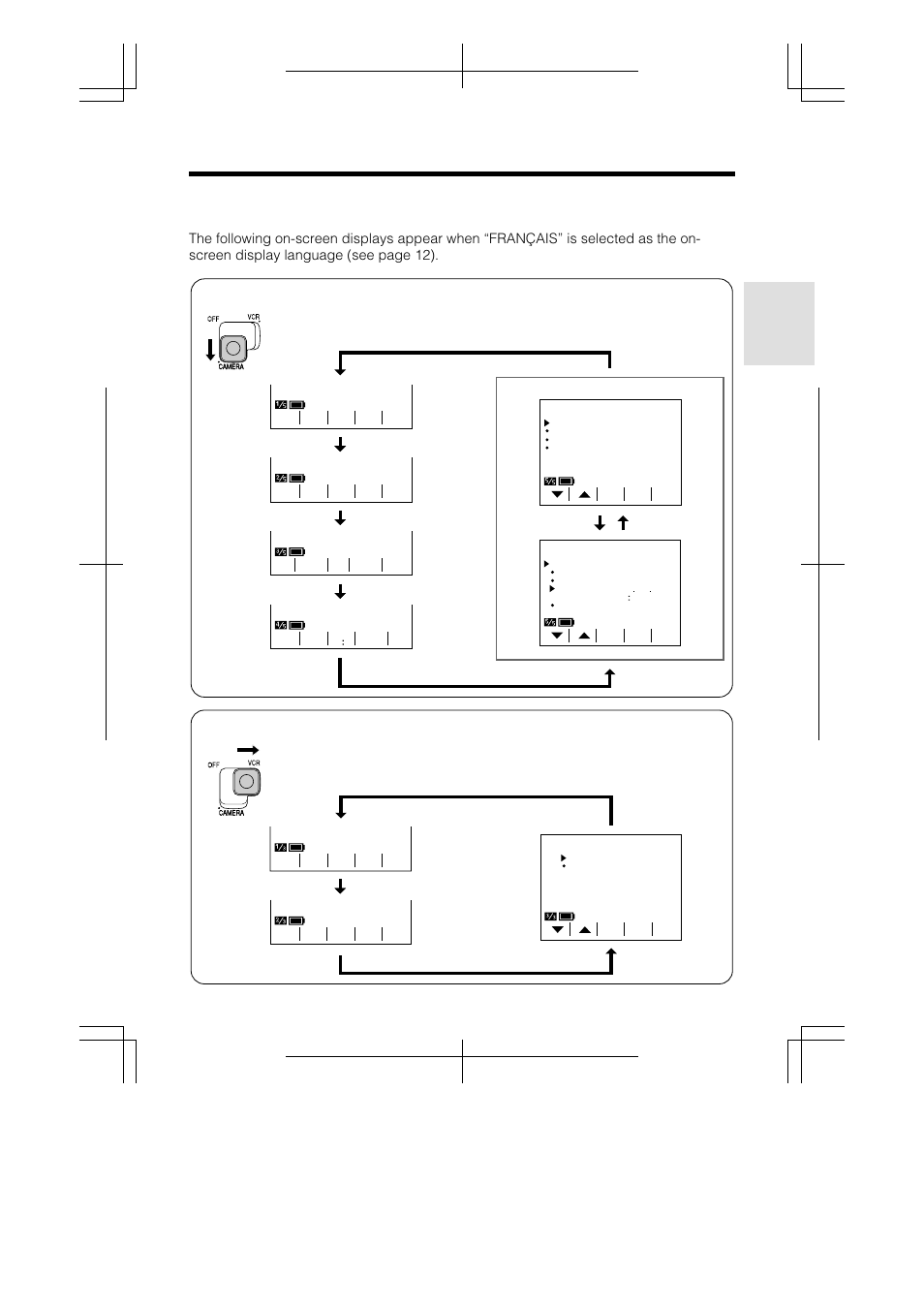 French on-screen displays, Vcr mode, Preparation | Sharp VL-A110U User Manual | Page 23 / 72