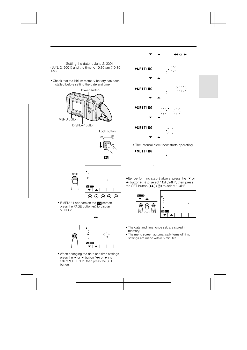 Setting the date and time | Sharp VL-A110U User Manual | Page 25 / 72