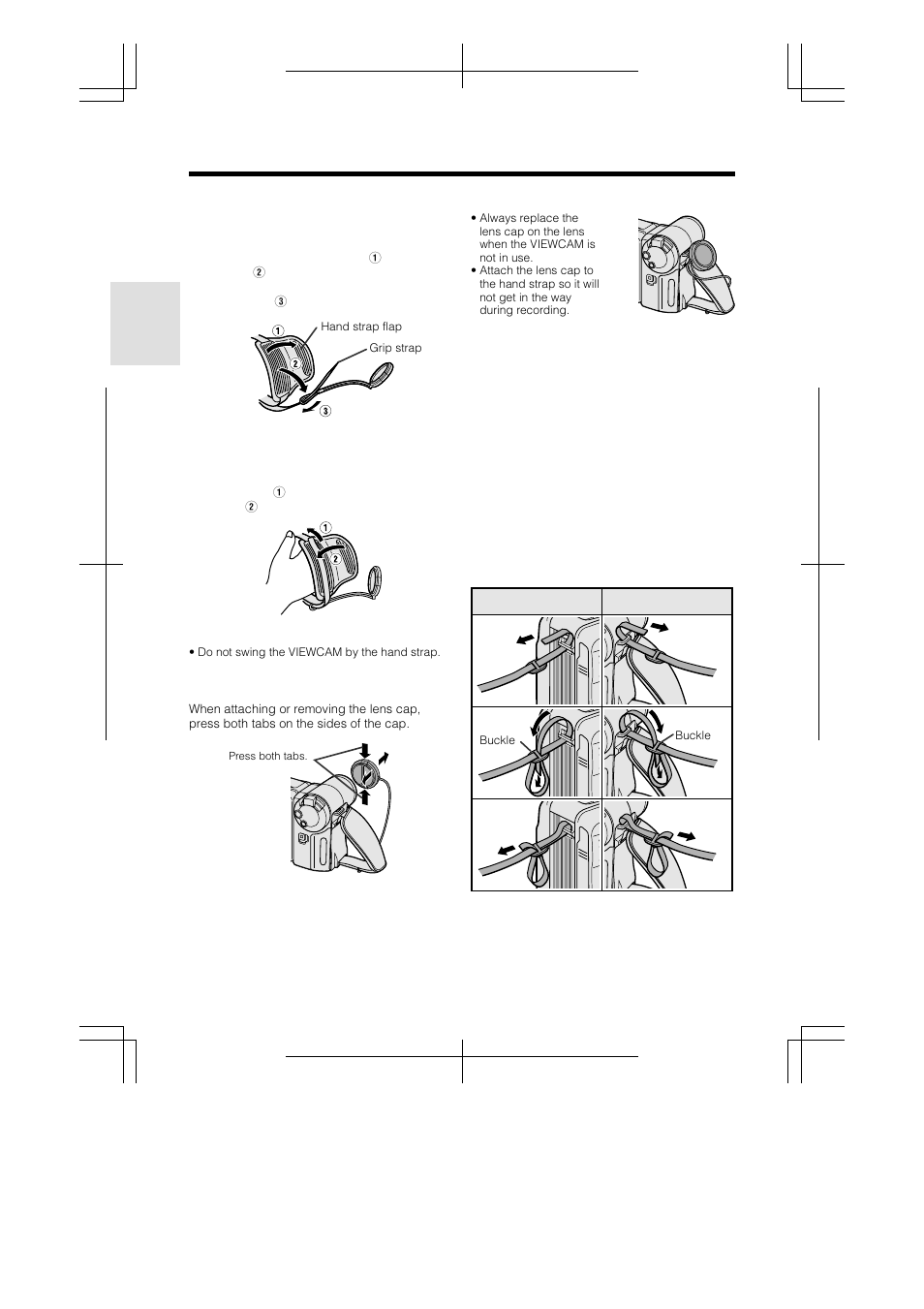 Using the hand strap and the lens cap 1, Attaching the shoulder strap 1 | Sharp VL-A110U User Manual | Page 26 / 72