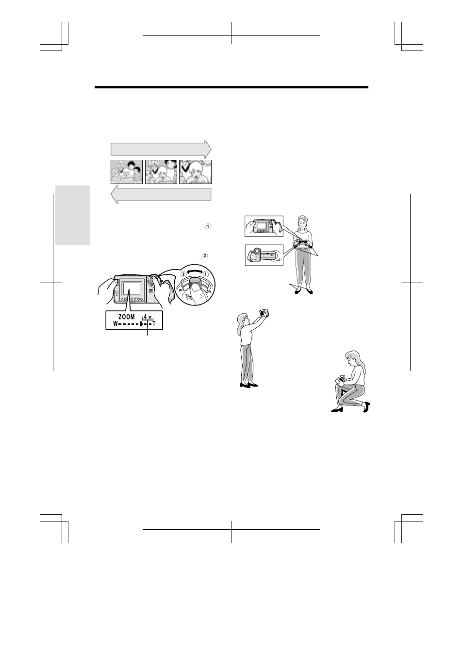 Zooming, Tips on recording positions, Basic operations camera recording | Sharp VL-A110U User Manual | Page 28 / 72