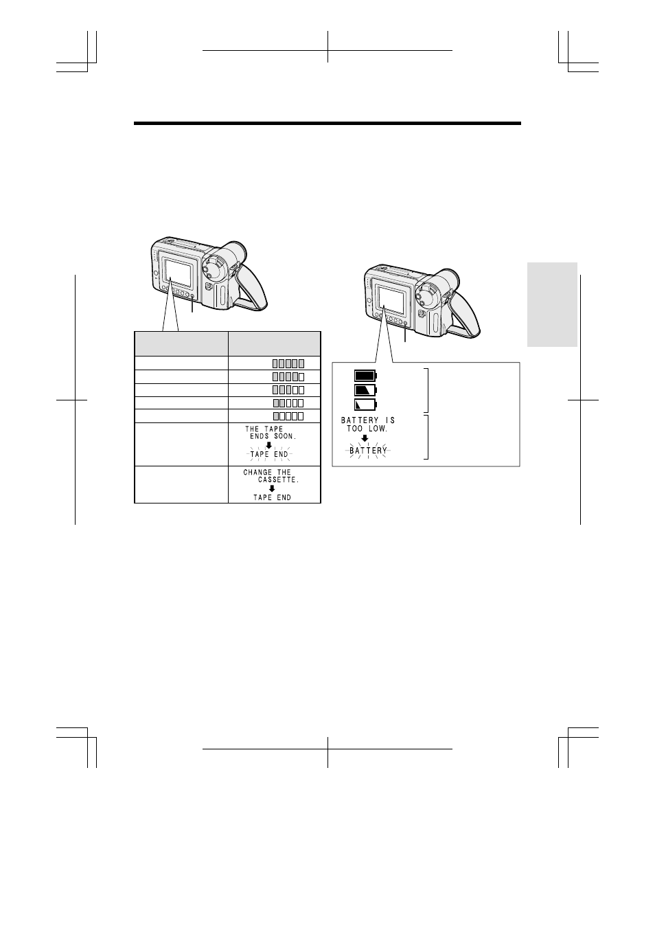 Remaining recording time display, Remaining battery power display | Sharp VL-A110U User Manual | Page 29 / 72