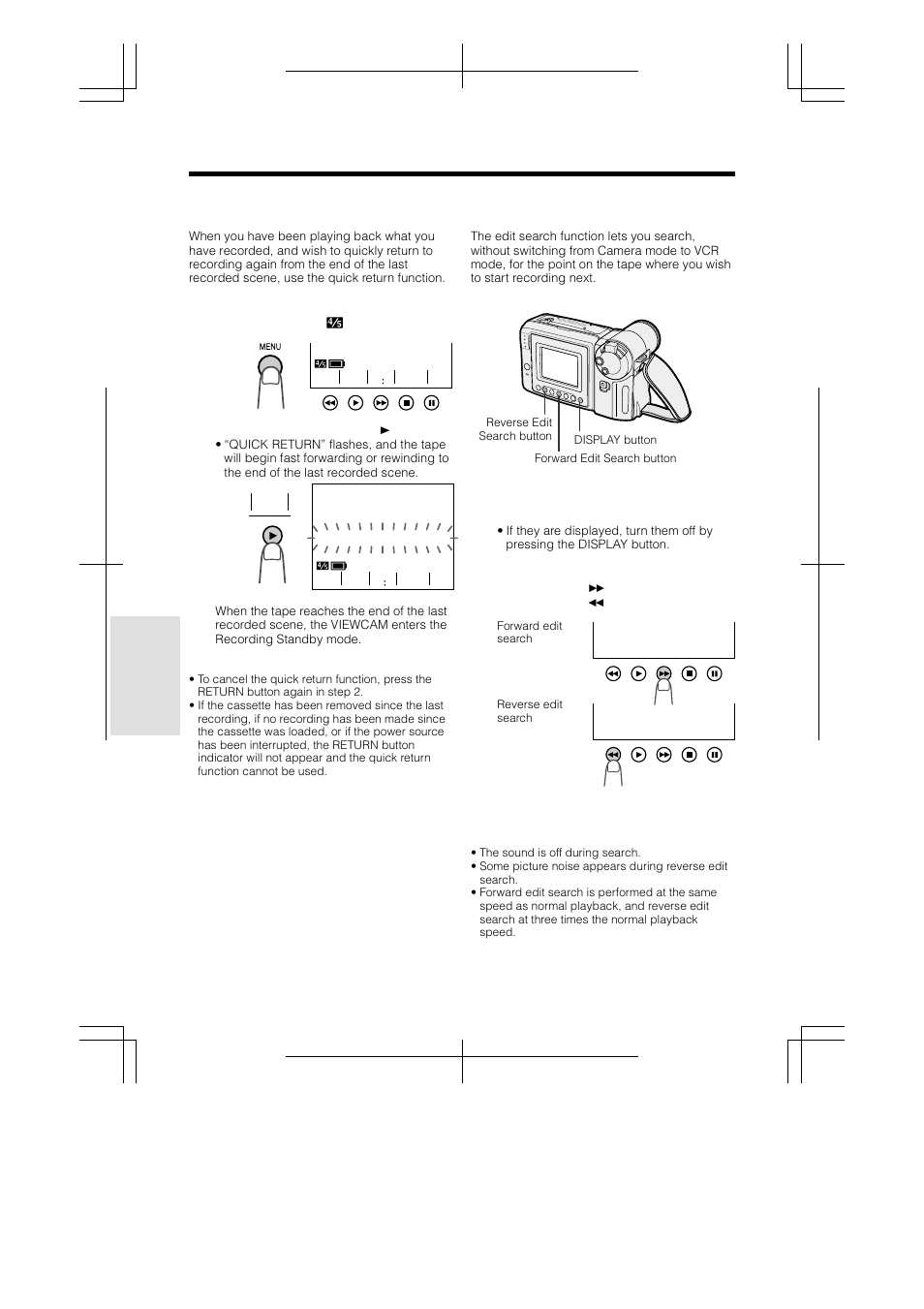 Edit search, Quick return, Qu i ck re turn | Useful features | Sharp VL-A110U User Manual | Page 38 / 72