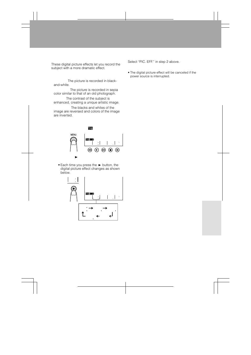 Advanced features, Digital picture effects | Sharp VL-A110U User Manual | Page 49 / 72