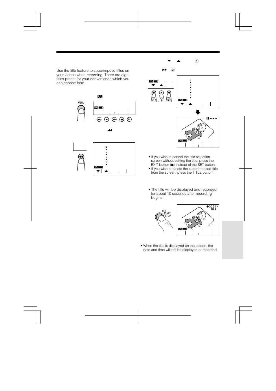 Superimposing a title | Sharp VL-A110U User Manual | Page 51 / 72