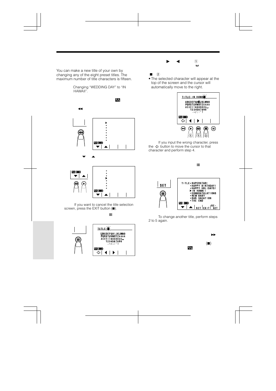 Changing the preset titles, Advanced features | Sharp VL-A110U User Manual | Page 52 / 72