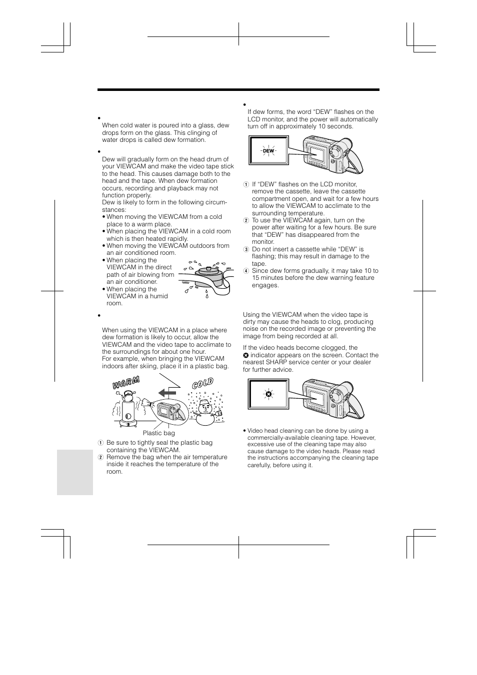 References, Dew formation, Dirty video heads | Sharp VL-A110U User Manual | Page 60 / 72