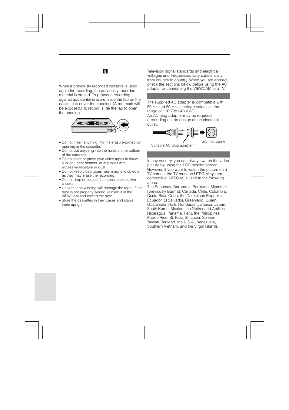 References, Using your viewcam abroad, Video cassette tapes | Sharp VL-A110U User Manual | Page 62 / 72