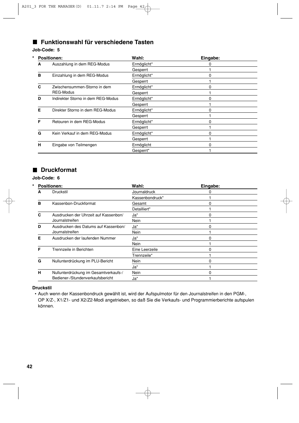 Funktionswahl für verschiedene tasten, Druckformat | Sharp XE-A201 User Manual | Page 112 / 276