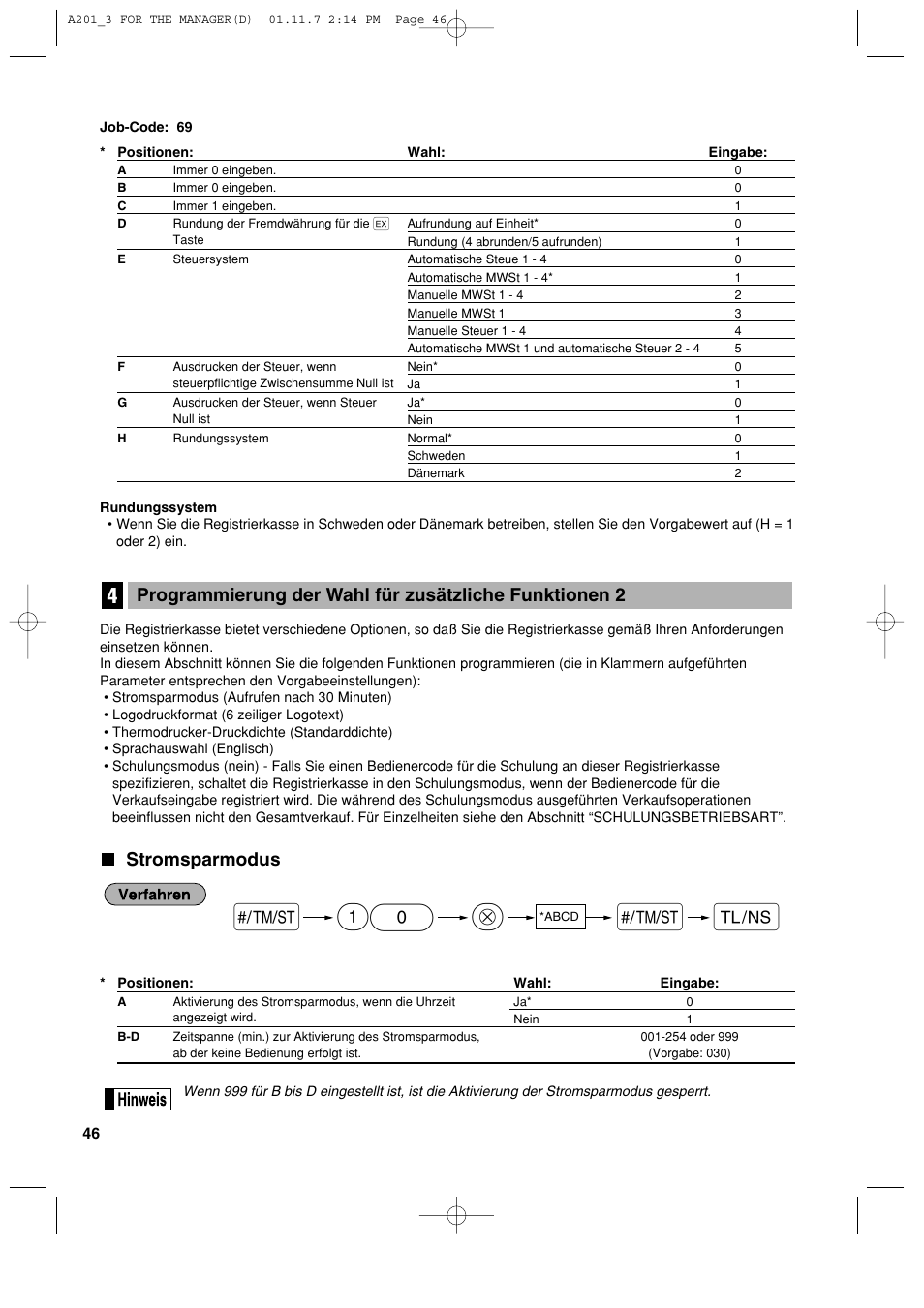 Stromsparmodus | Sharp XE-A201 User Manual | Page 116 / 276