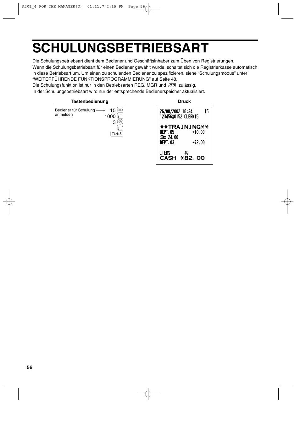 Schulungsbetriebsart | Sharp XE-A201 User Manual | Page 126 / 276