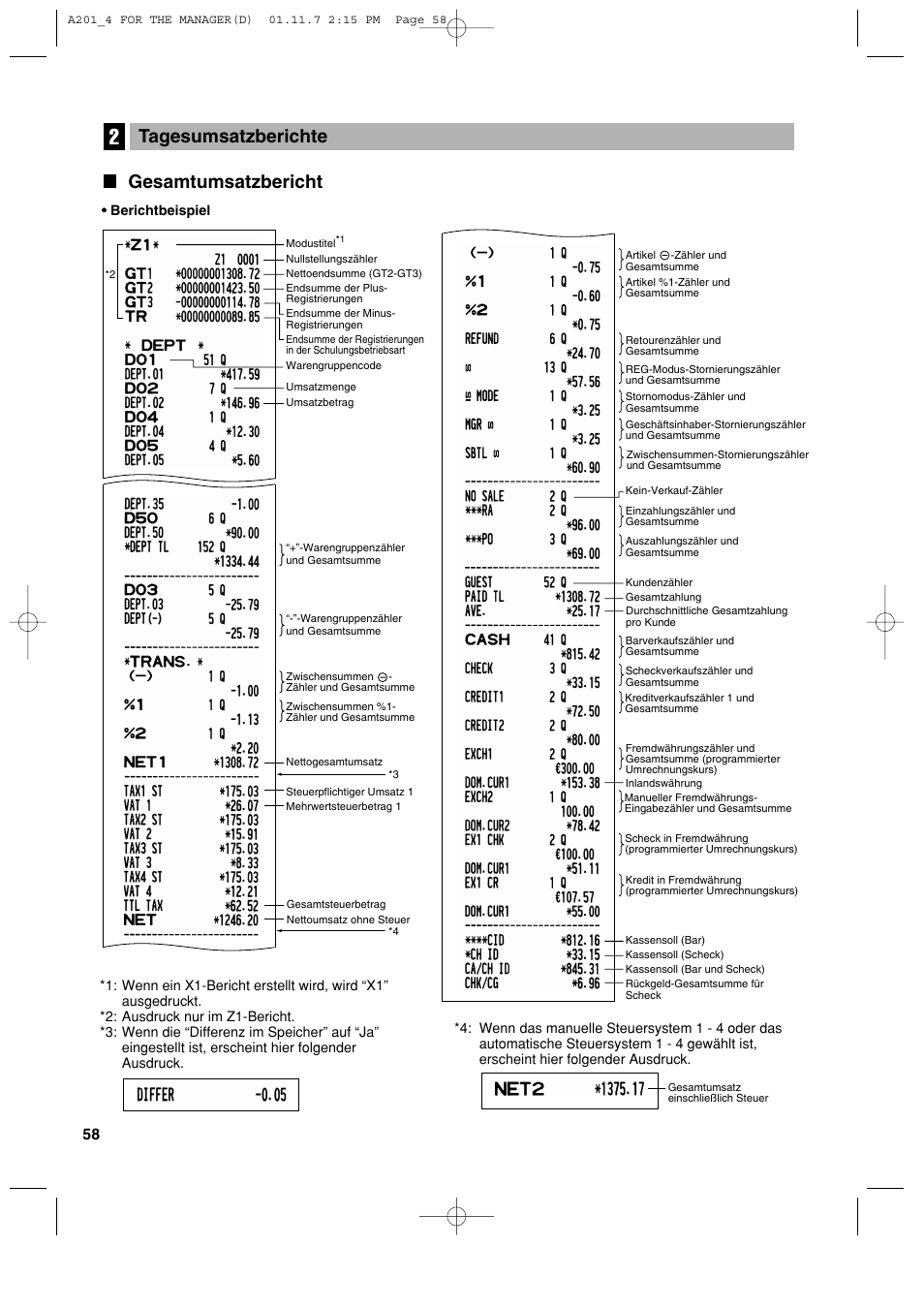 Gesamtumsatzbericht, Tagesumsatzberichte | Sharp XE-A201 User Manual | Page 128 / 276
