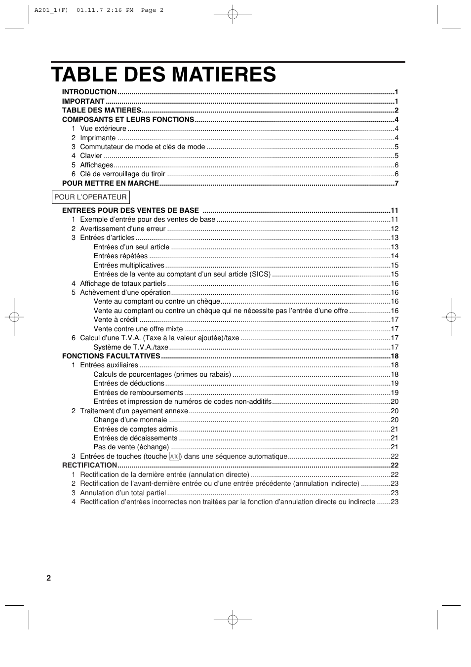 Table des matieres | Sharp XE-A201 User Manual | Page 140 / 276