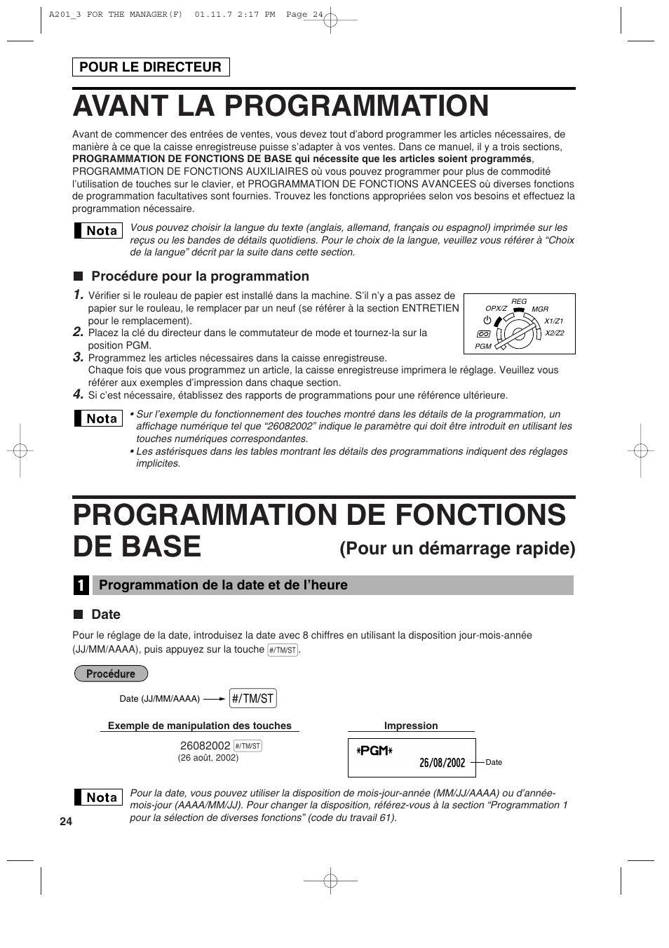 Avant la programmation, Programmation de fonctions de base, Pour un démarrage rapide) | Sharp XE-A201 User Manual | Page 162 / 276
