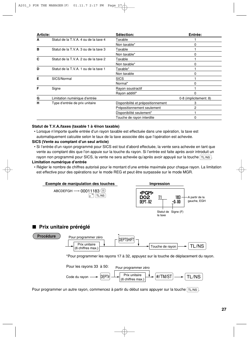 Prix unitaire préréglé | Sharp XE-A201 User Manual | Page 165 / 276