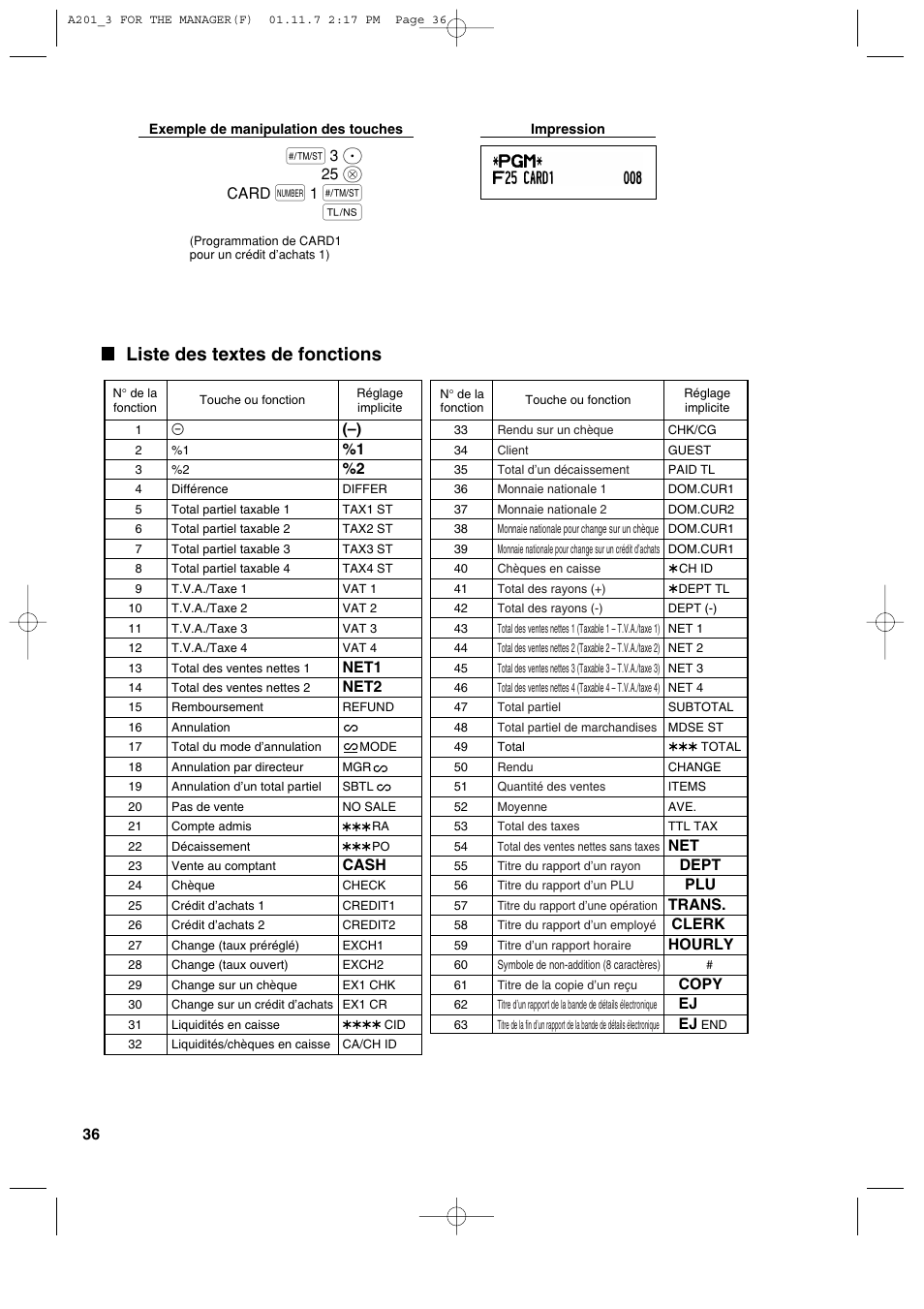 Liste des textes de fonctions | Sharp XE-A201 User Manual | Page 174 / 276