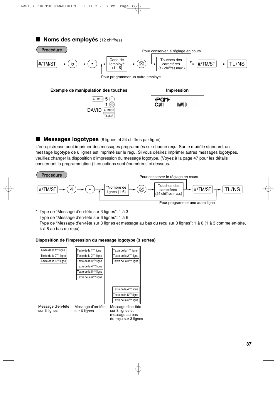 Sp 5 s, Sp 4, Noms des employés | Messages logotypes | Sharp XE-A201 User Manual | Page 175 / 276