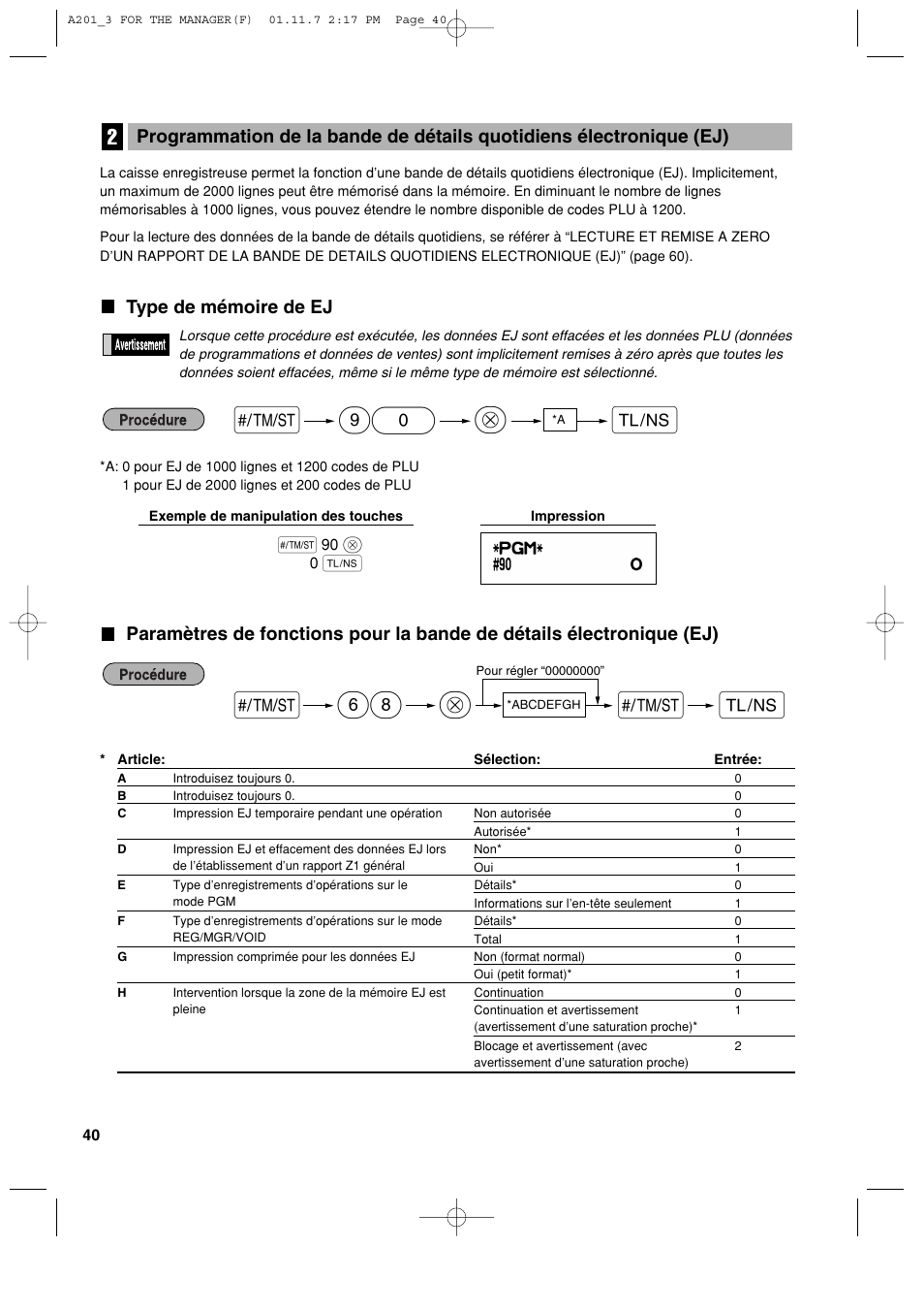 S@ 90 a, Type de mémoire de ej | Sharp XE-A201 User Manual | Page 178 / 276