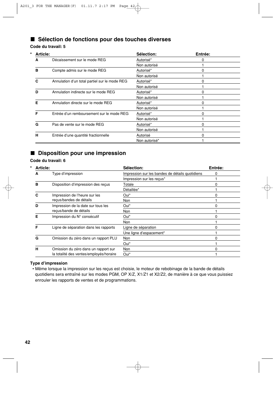 Sélection de fonctions pour des touches diverses, Disposition pour une impression | Sharp XE-A201 User Manual | Page 180 / 276