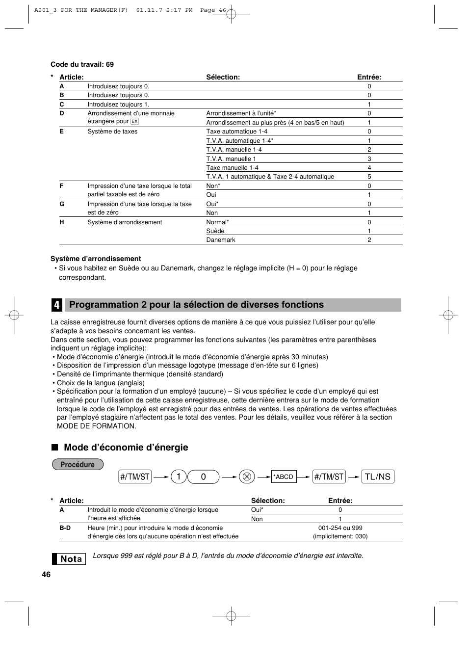 Mode d’économie d’énergie | Sharp XE-A201 User Manual | Page 184 / 276