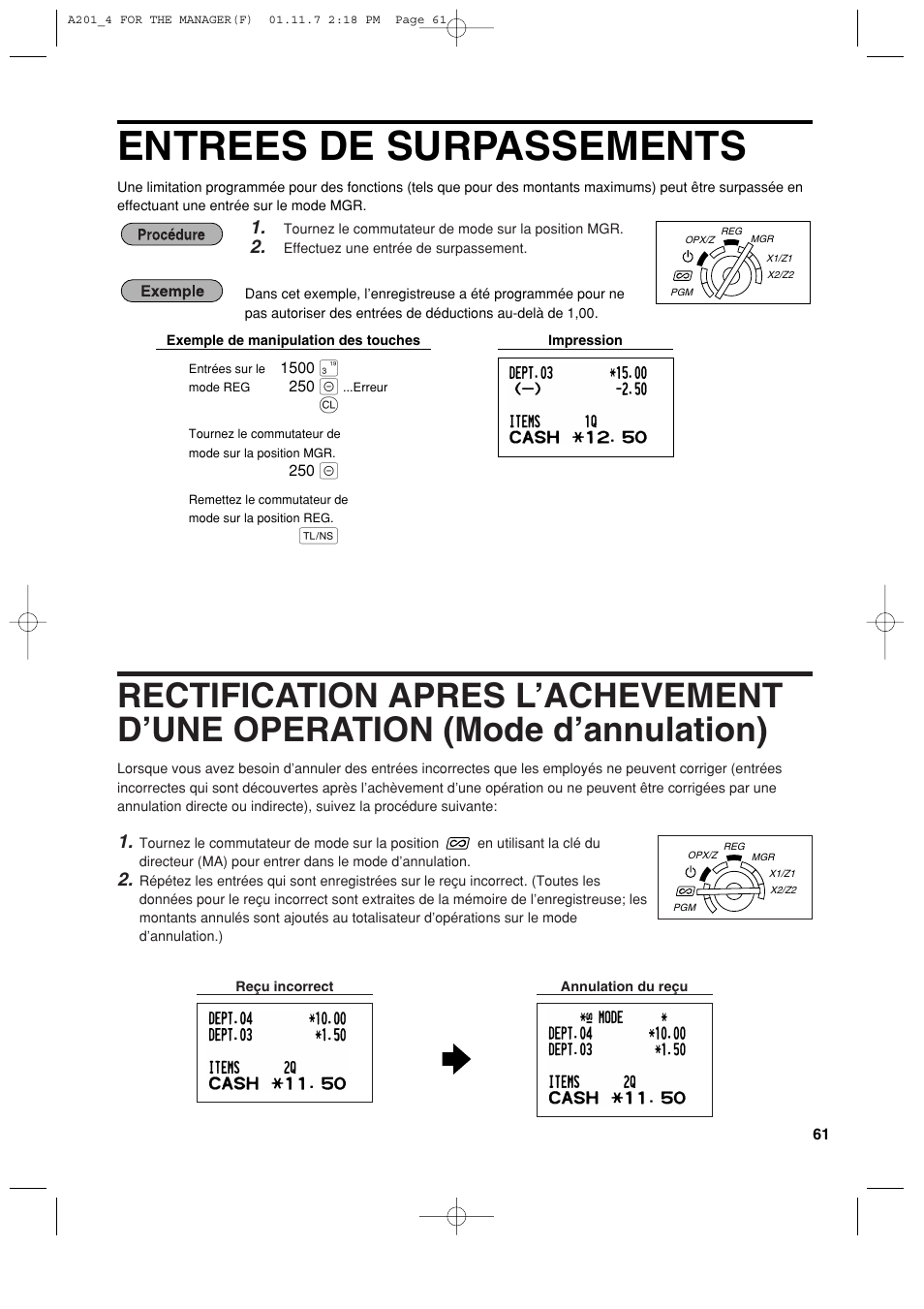 Entrees de surpassements | Sharp XE-A201 User Manual | Page 199 / 276