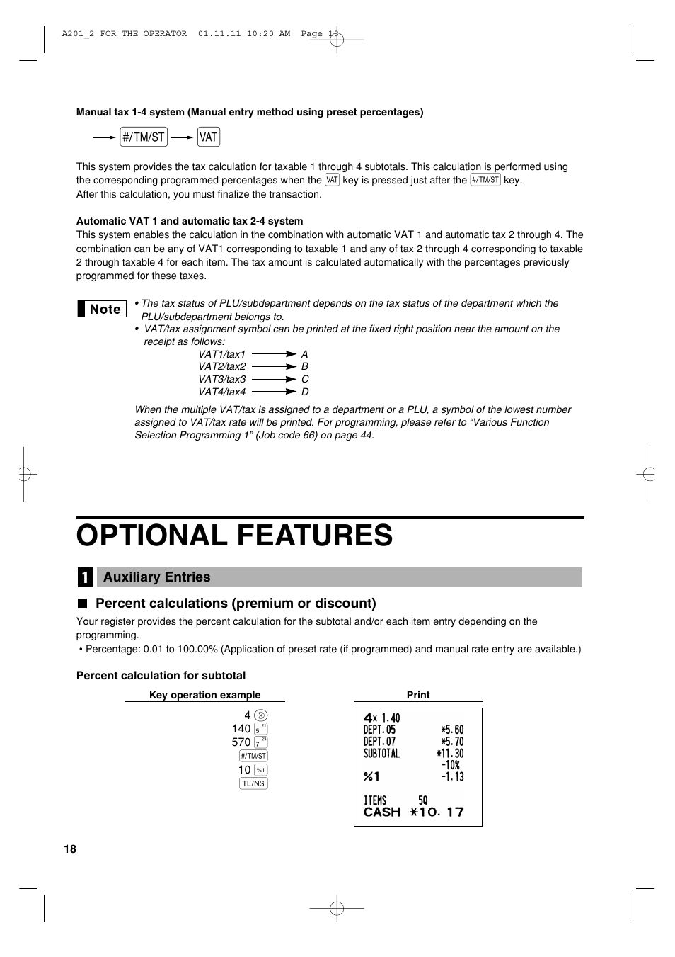 Optional features | Sharp XE-A201 User Manual | Page 20 / 276