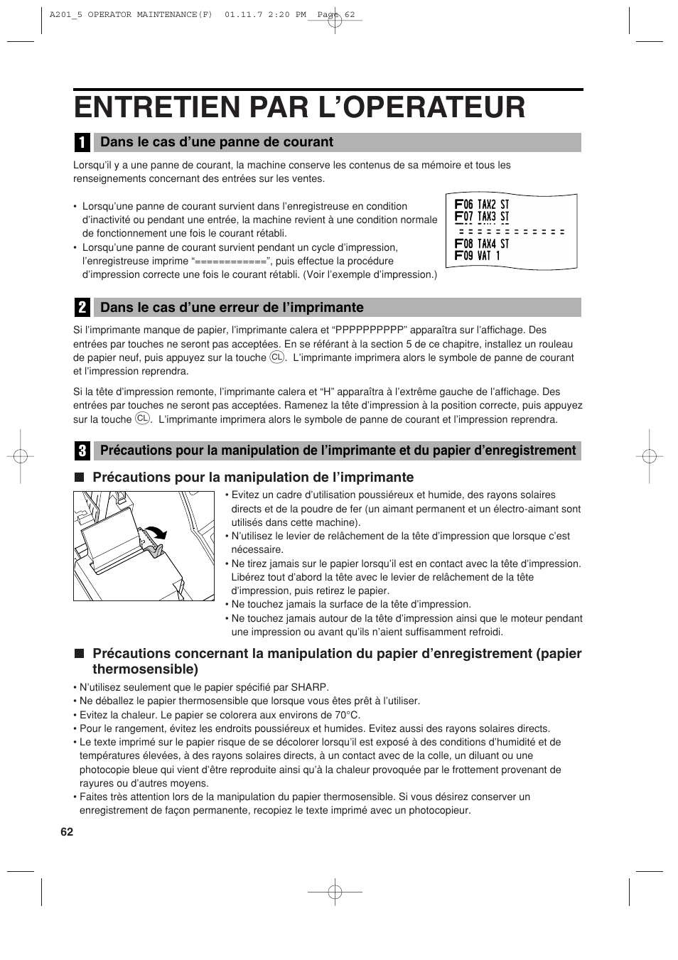 Entretien par l’operateur | Sharp XE-A201 User Manual | Page 200 / 276