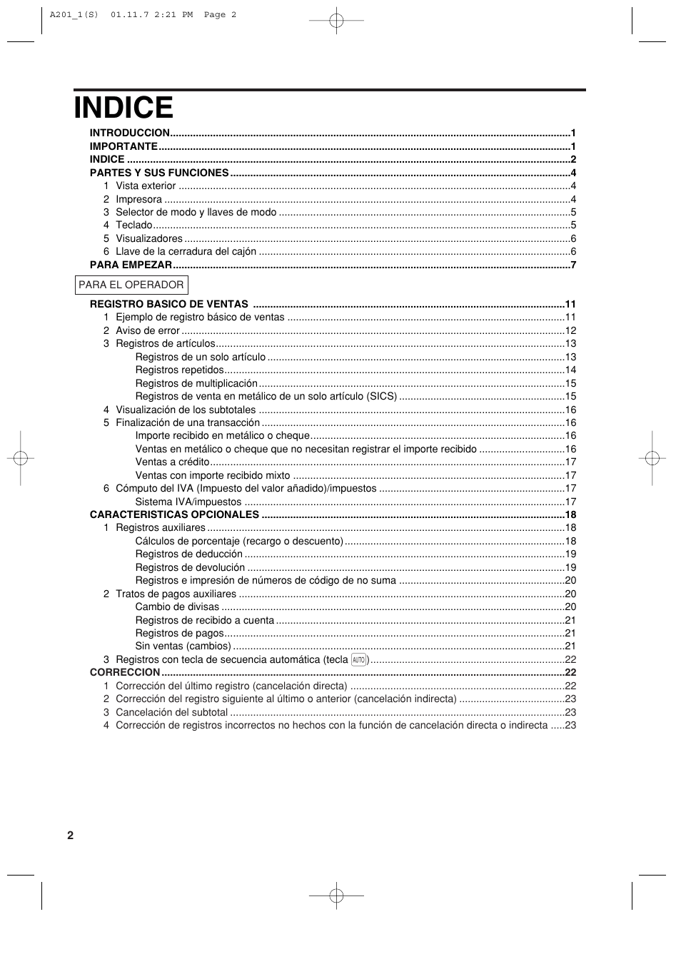 Indice | Sharp XE-A201 User Manual | Page 208 / 276