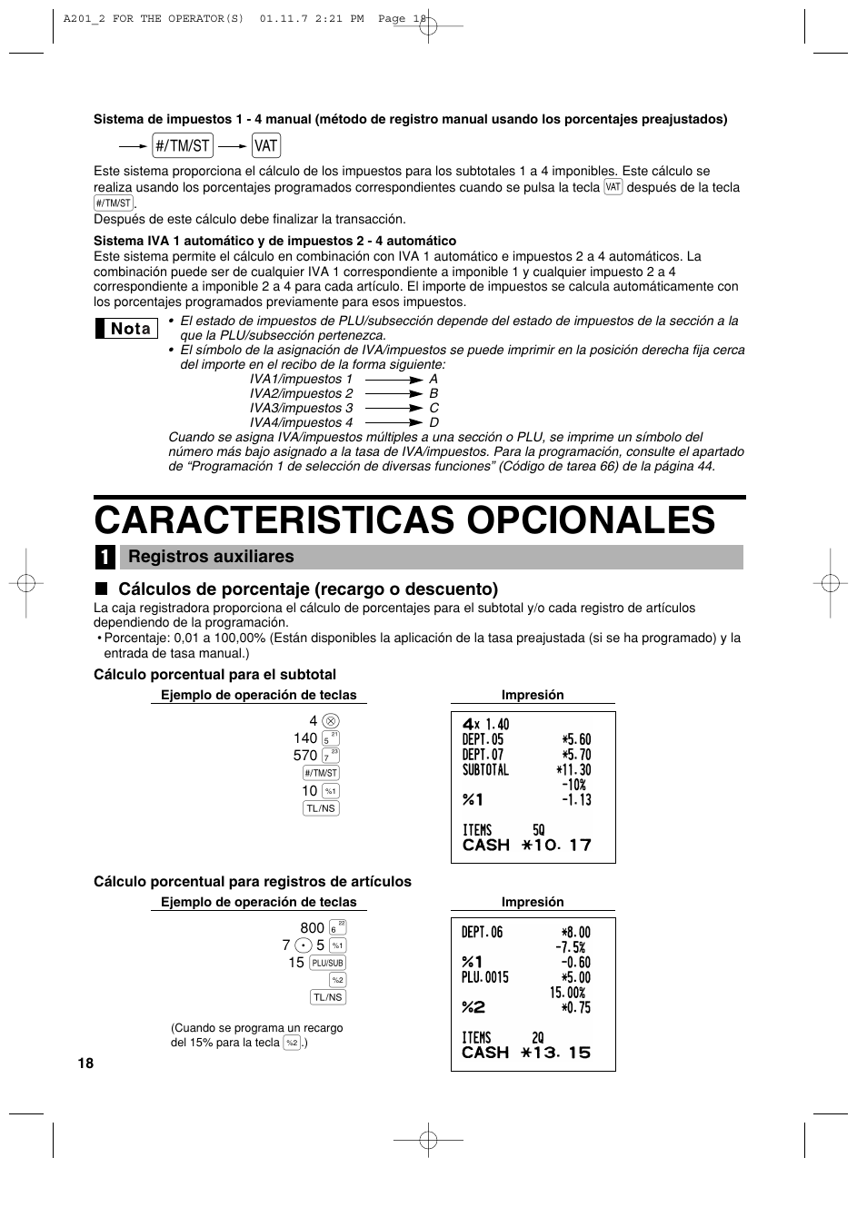 Caracteristicas opcionales | Sharp XE-A201 User Manual | Page 224 / 276