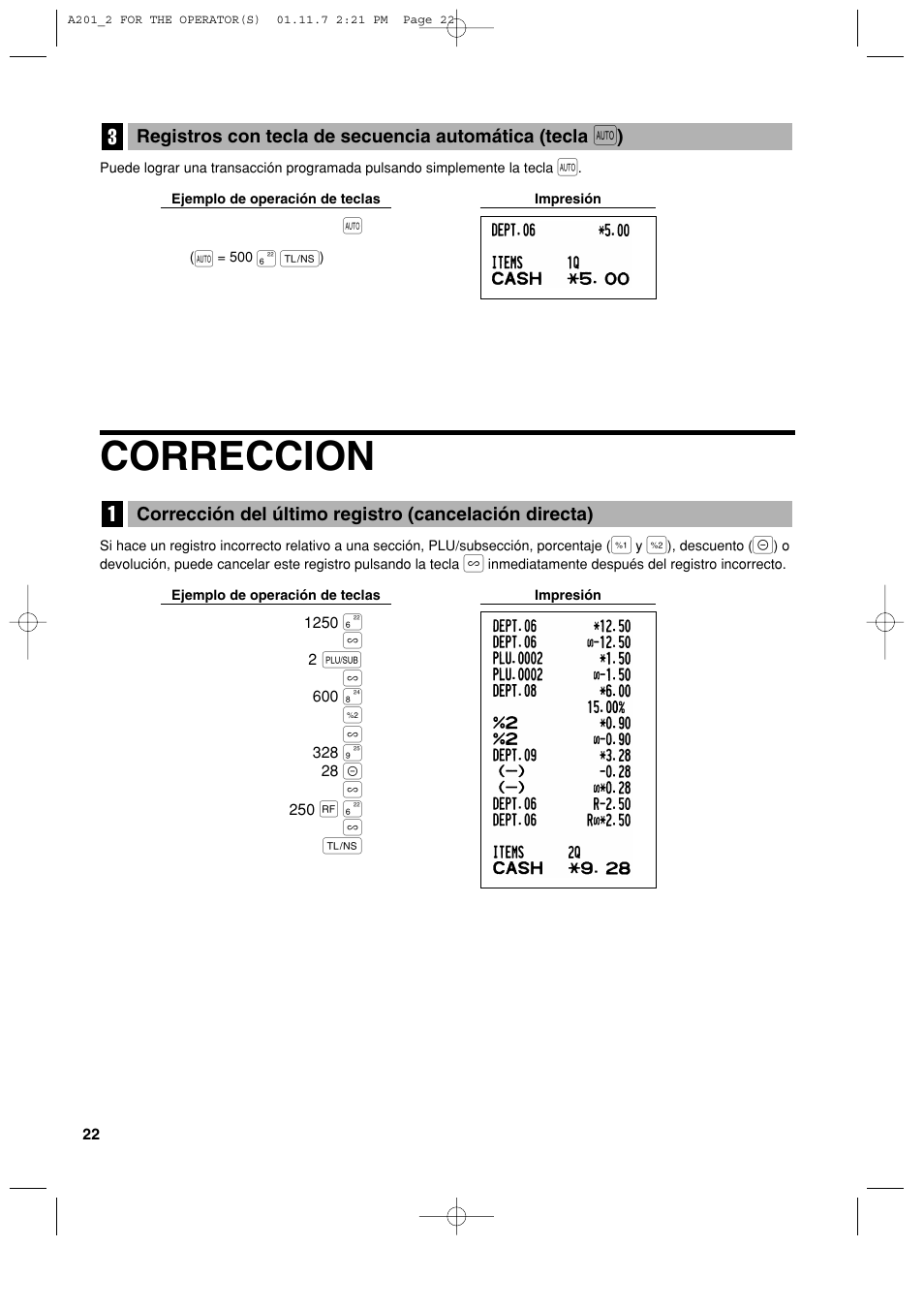 Correccion | Sharp XE-A201 User Manual | Page 228 / 276
