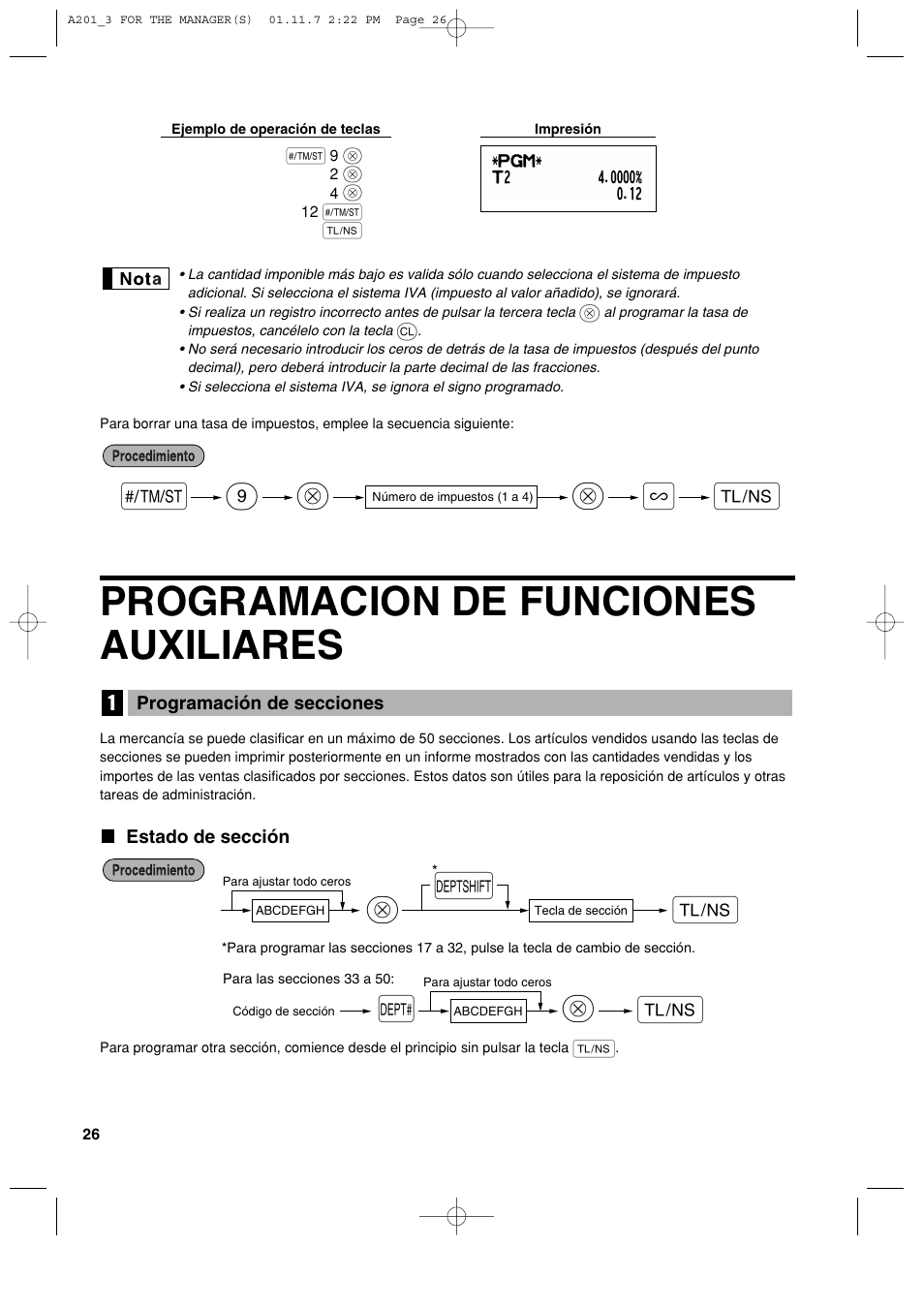 Programacion de funciones auxiliares, S@ 9 a v | Sharp XE-A201 User Manual | Page 232 / 276
