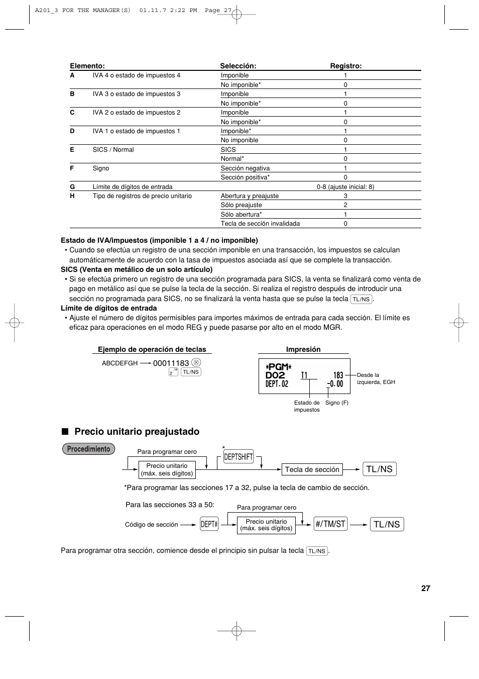 Precio unitario preajustado | Sharp XE-A201 User Manual | Page 233 / 276