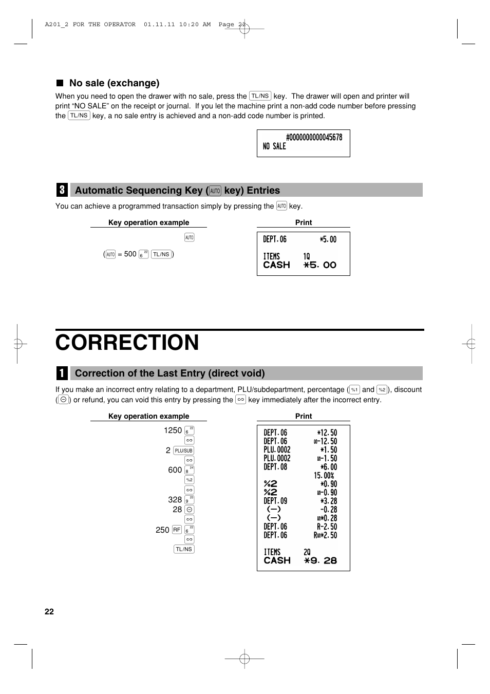 Correction | Sharp XE-A201 User Manual | Page 24 / 276